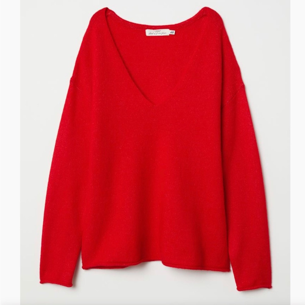 H&M NWOT Soft Oversized V Neck Red Sweater, Women’s L-XL
